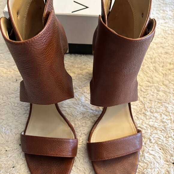 Via Spiga Adra Block Heeled Sandals Size 8.5 Russet Brown Open Toe Leather - Picture 2 of 12